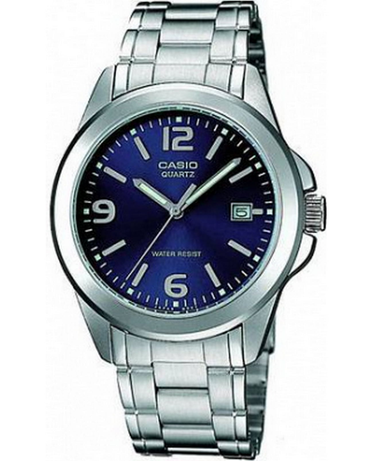 Casio Casio Collection MTP-1215A-2ADF (MTP-1215A-2A)  MTP-1215A-2A кварцевые мужские часы синий циферблат, браслет нержавеющая сталь — вид спереди