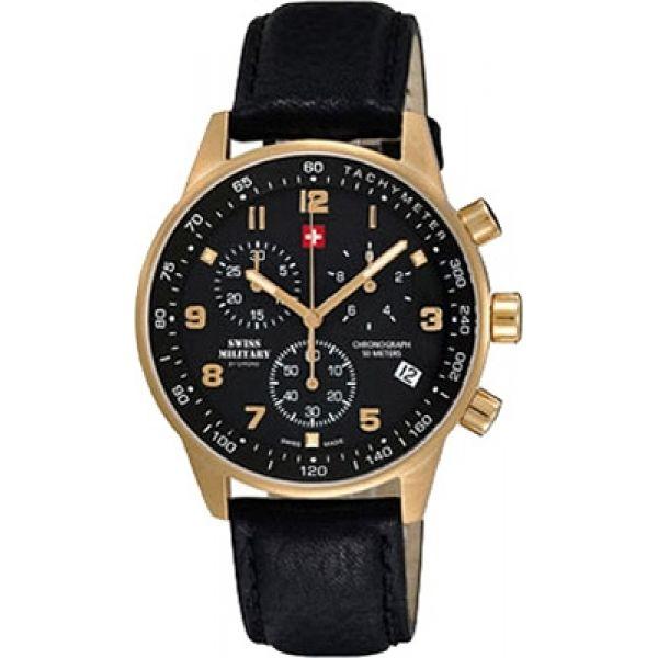 Swiss Military by Chrono Swiss Military by Chrono SM34012.10  SM34012.10 кварцевые мужские часы черный циферблат, браслет кожа + текстиль — вид спереди