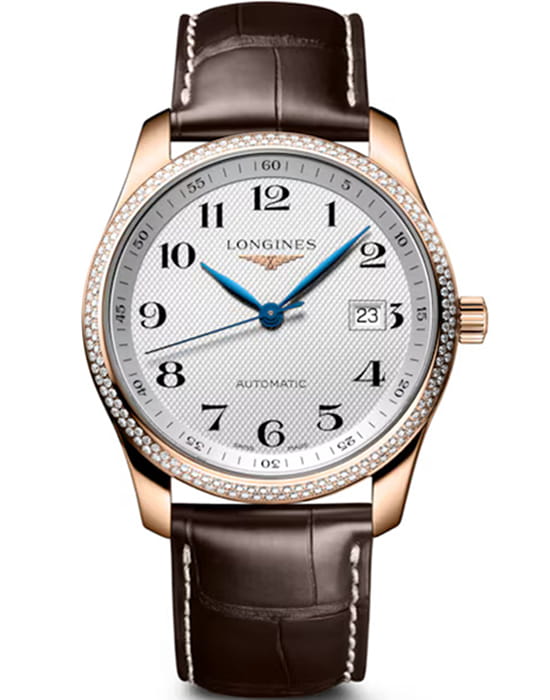 Longines Longines Master Collection L2.793.9.78.3  l27939783 механические мужские часы белый циферблат, браслет кожаный — вид спереди