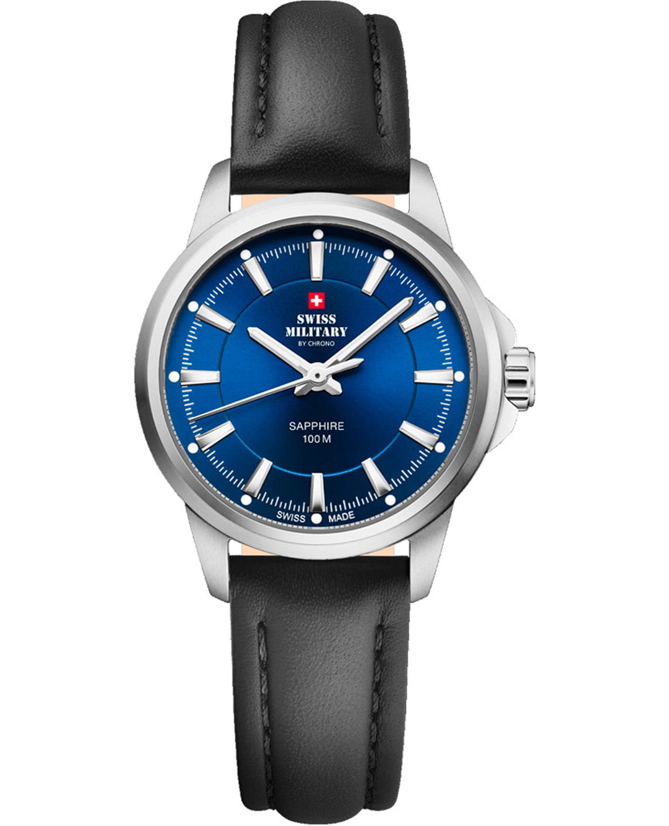 Swiss Military by Chrono Swiss Military by Chrono Classic SM34105.10  SM34105.10 кварцевые женские часы синий циферблат, браслет кожаный — вид спереди