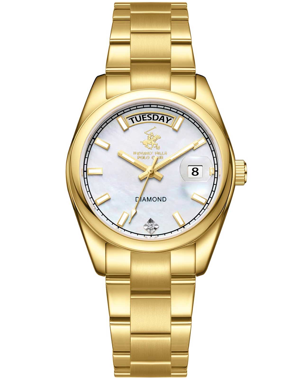 Beverly Hills Polo Club Beverly Hills Polo Club BP3709X.120  BP3709X.120 кварцевые женские часы белый циферблат, браслет нержавеющая сталь с pvd-покрытием — вид спереди