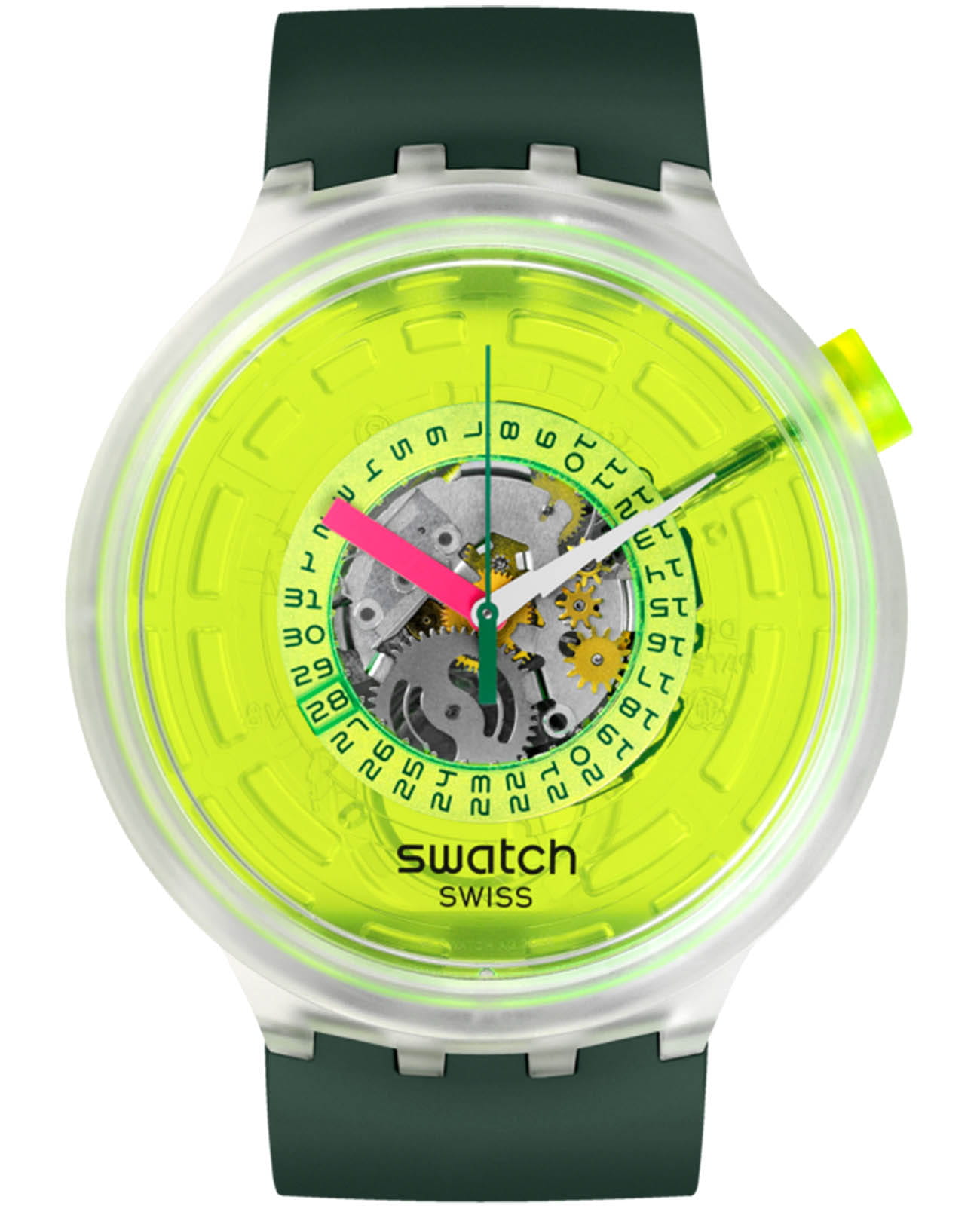 Swatch Swatch Big Bold Biosourced Lacquered SB05K400  SB05K400 кварцевые мужские часы желтый циферблат, браслет биоматериал — вид спереди