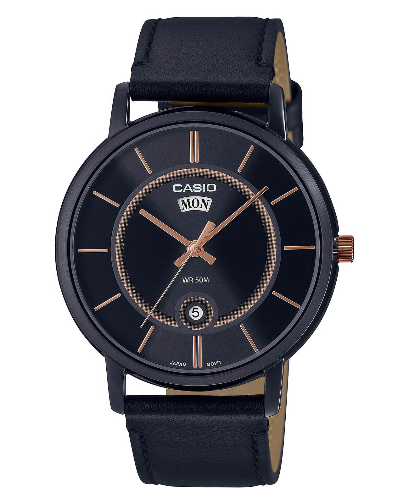 Casio Casio Collection MTP-B120BL-1A  MTP-B120BL-1A кварцевые мужские часы черный циферблат, браслет кожаный — вид спереди
