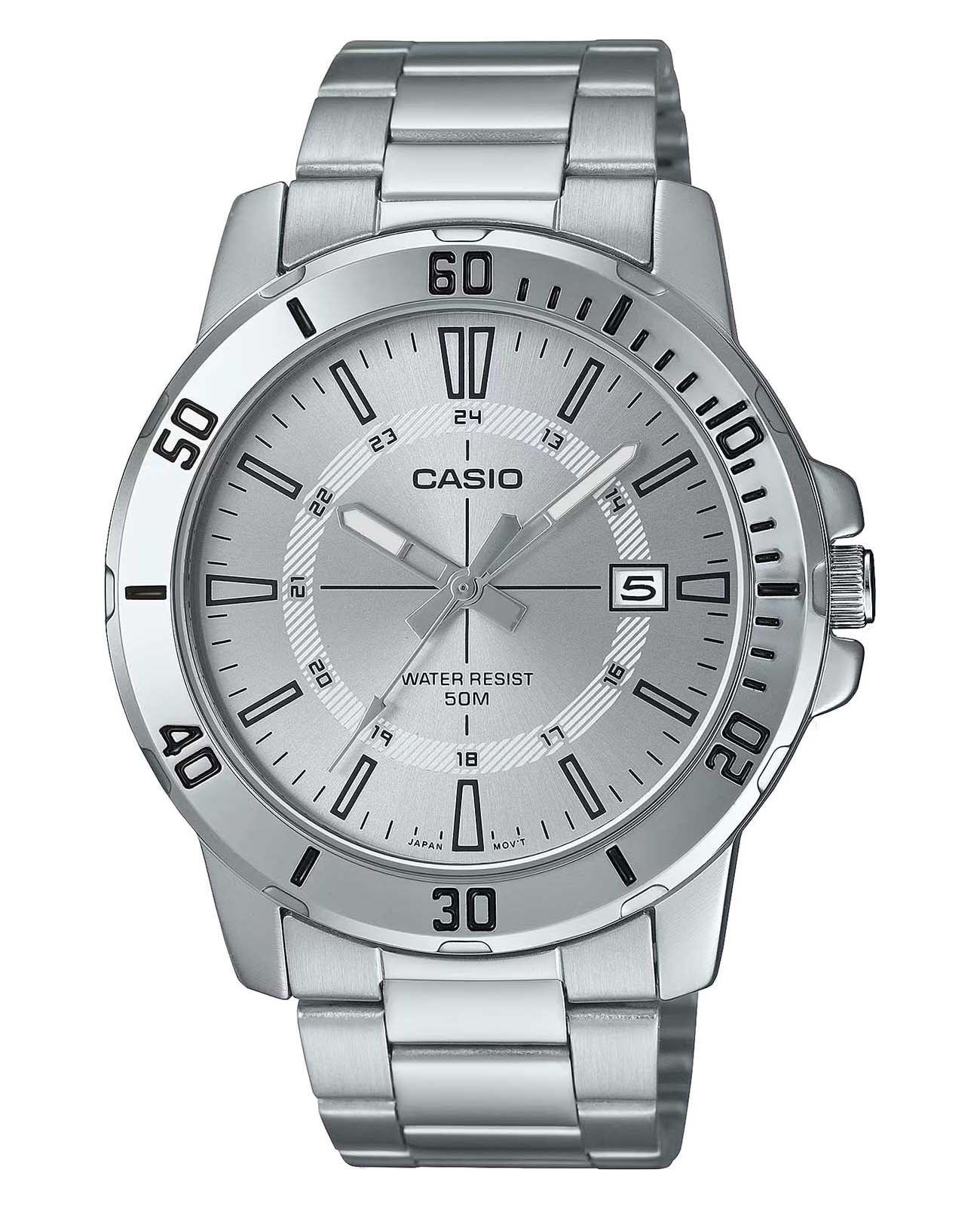 Casio Casio Collection MTP-VD01D-7CVUDF (MTP-VD01D-7C)  MTP-VD01D-7C кварцевые мужские часы серебристый циферблат, браслет нержавеющая сталь — вид спереди