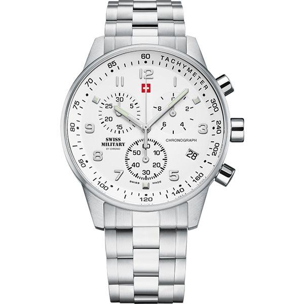 Swiss Military by Chrono Swiss Military by Chrono SM34012.02  SM34012.02  мужские часы белый циферблат, браслет  — вид спереди
