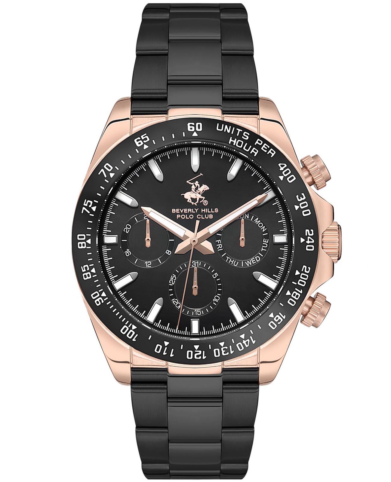 Beverly Hills Polo Club Beverly Hills Polo Club BP3608X.540  BP3608X.540 кварцевые мужские часы черный циферблат, браслет нержавеющая сталь — вид спереди