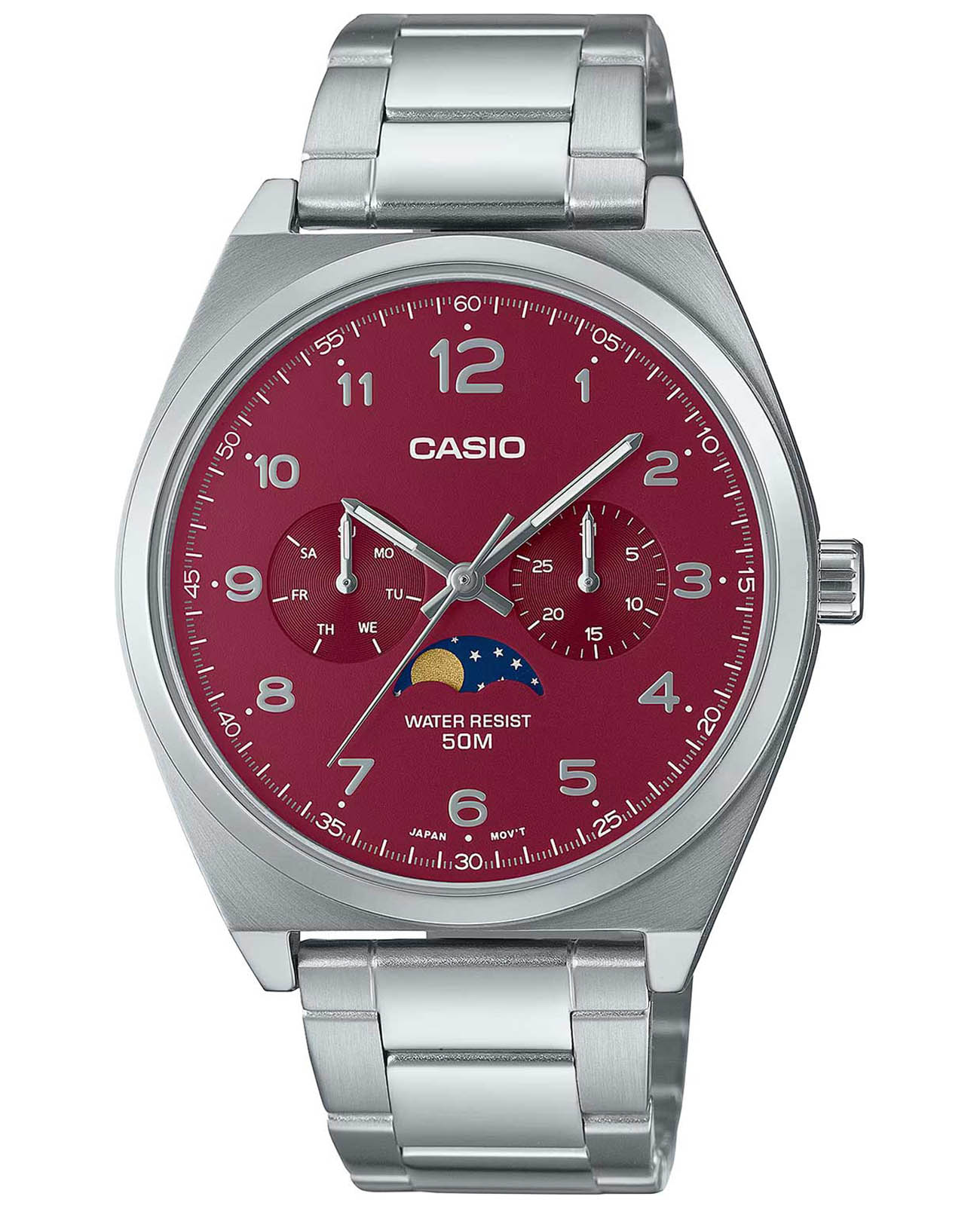 Casio Casio Classic MTP-M300D-4A  MTP-M300D-4A кварцевые мужские часы красный циферблат, браслет нержавеющая сталь — вид спереди