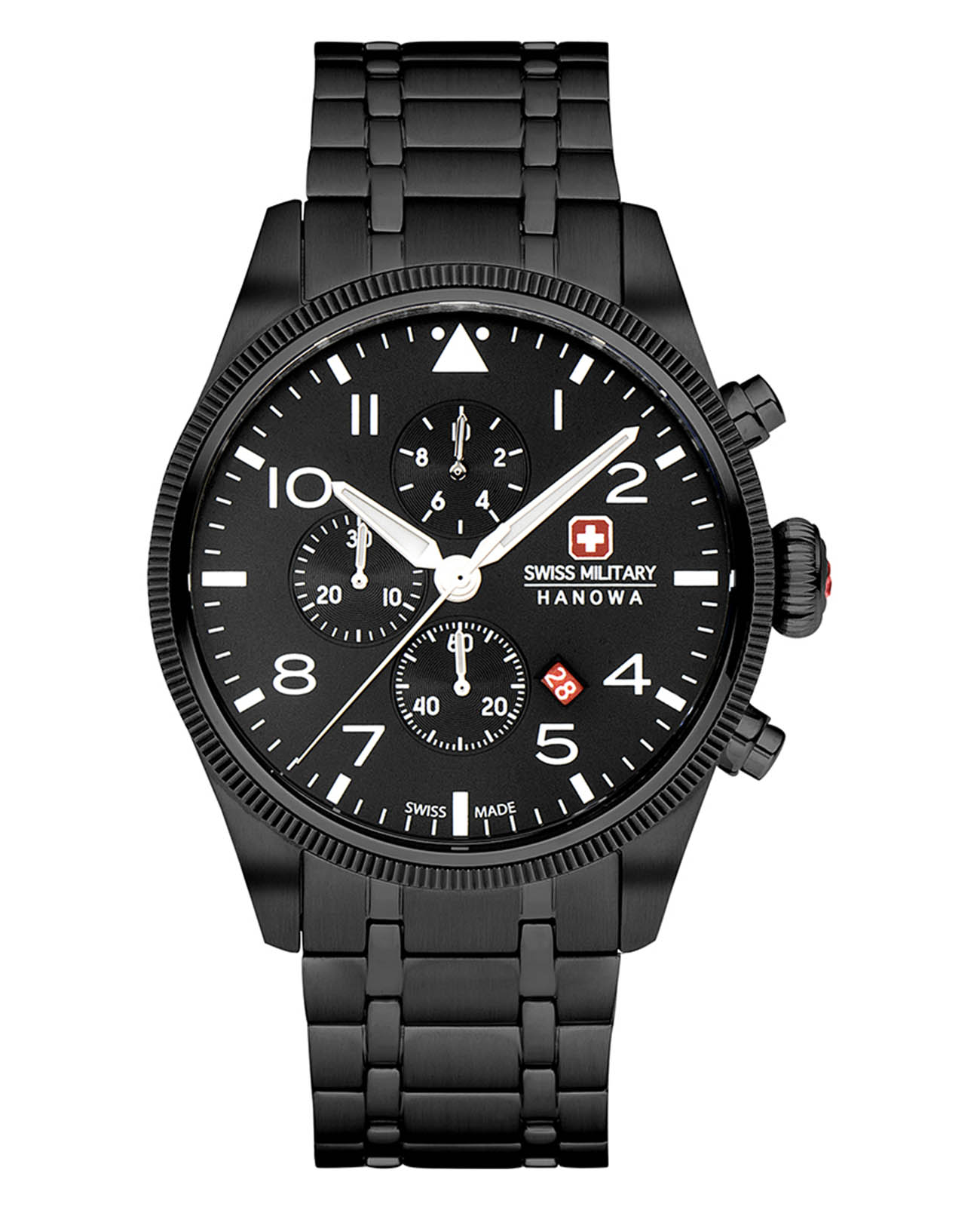 Swiss Military Hanowa Swiss Military Hanowa Thunderbolt Chrono SMWGI0000431  SMWGI0000431 кварцевые мужские часы черный циферблат, браслет нержавеющая сталь с pvd-покрытием — вид спереди
