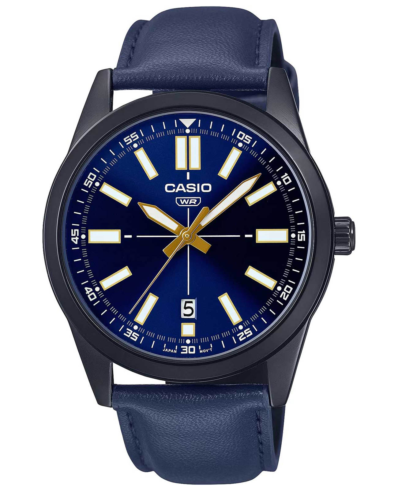 Casio Casio Collection MTP-VD02BL-2E  MTP-VD02BL-2E кварцевые мужские часы синий циферблат, браслет кожаный — вид спереди