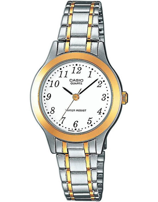 Casio Casio Collection LTP-1263PG-7B  LTP-1263PG-7B кварцевые женские часы белый циферблат, браслет сталь с ip покрытием — вид спереди