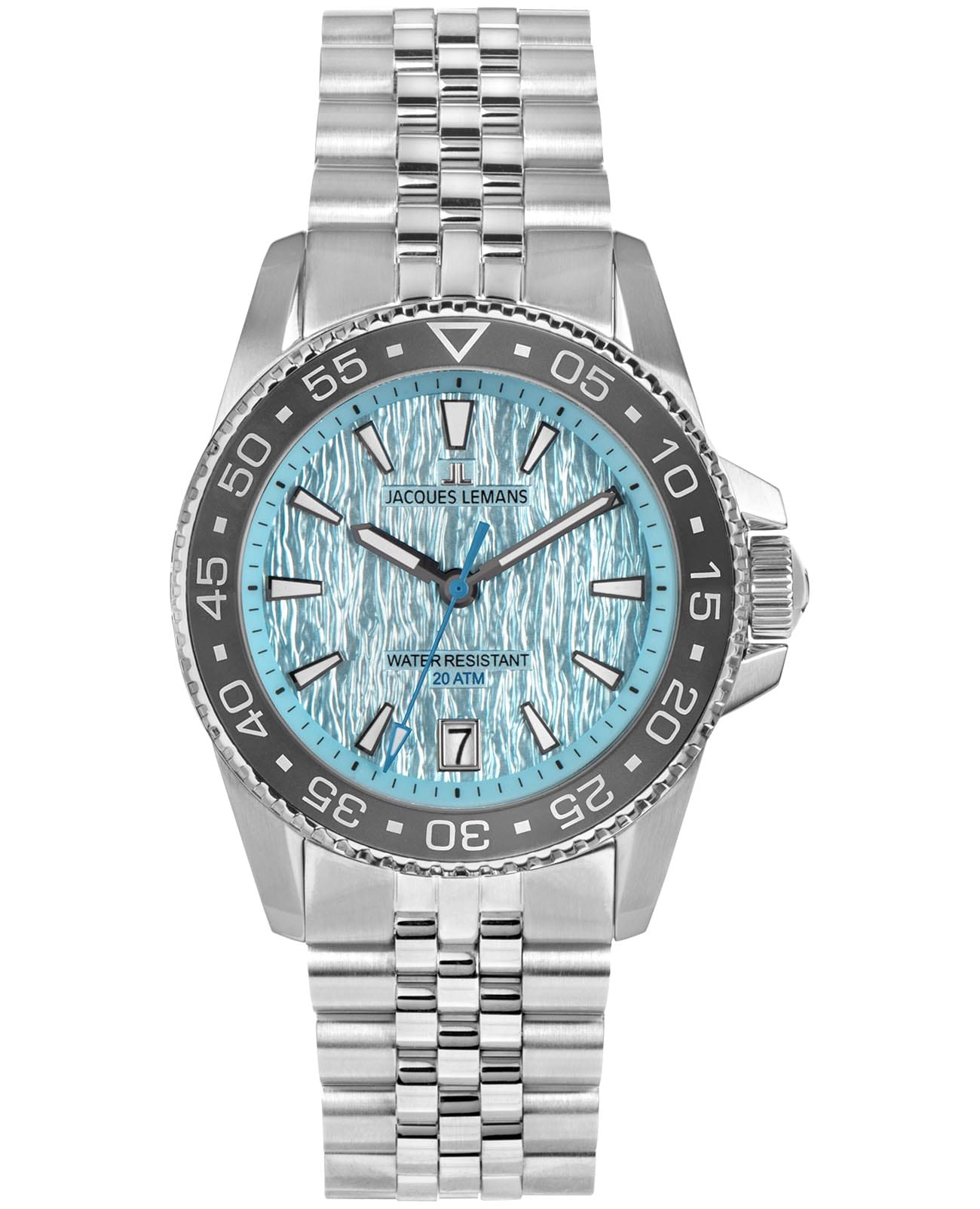 Jacques Lemans Jacques Lemans Liverpool Diver 1-2205M  1-2205M кварцевые мужские часы голубой циферблат, браслет нержавеющая сталь — вид спереди
