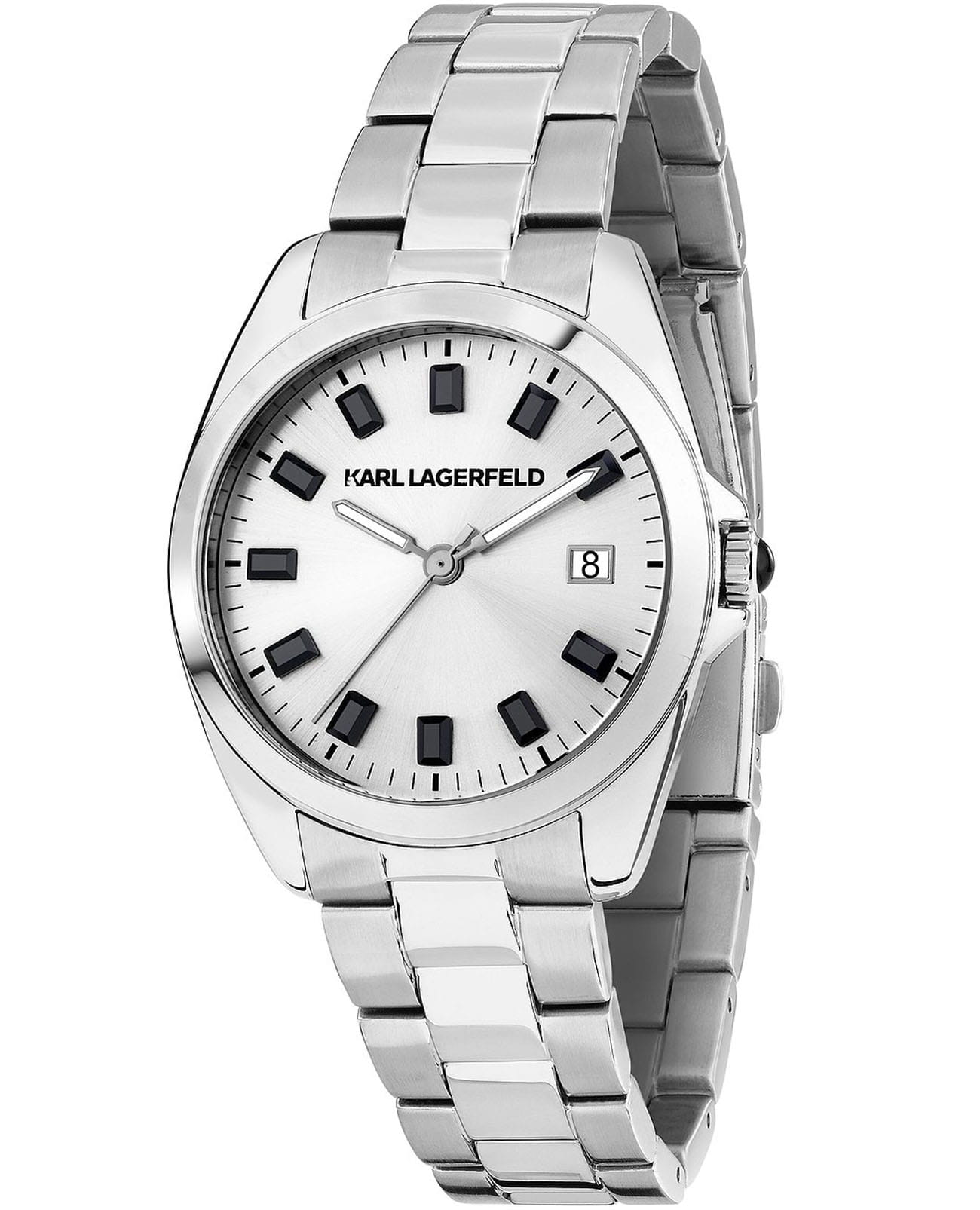 Karl Lagerfeld Karl Lagerfeld Round Essentials R0553101514  R0553101514 кварцевые женские часы серебристый циферблат, браслет нержавеющая сталь — вид спереди