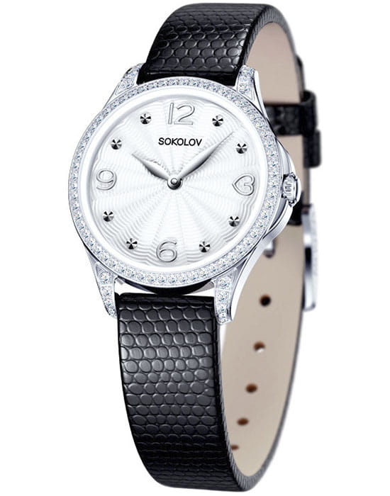 Sokolov 137.30.00.001.01.01.2  137.30.00.001.01.01.2 кварцевые женские часы белый циферблат, браслет кожаный — вид спереди