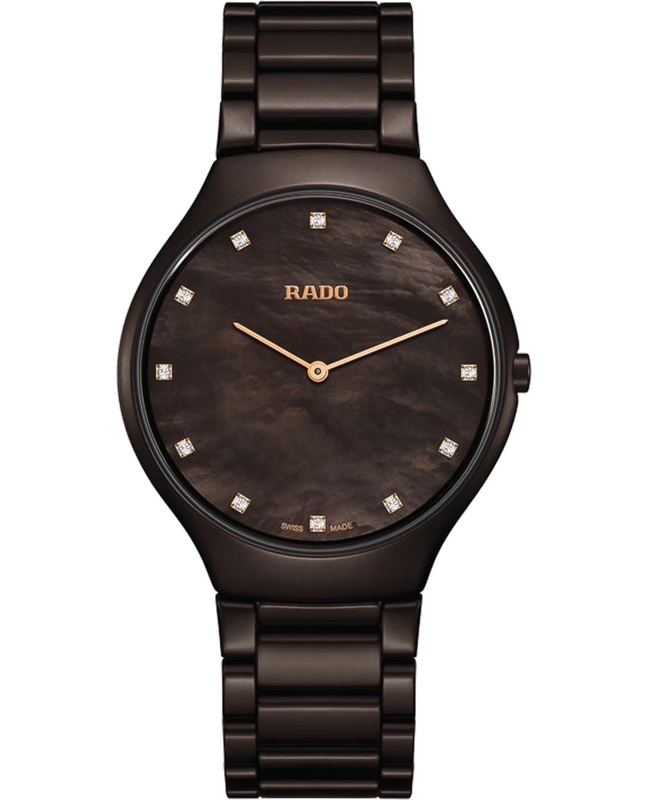 Rado Rado True R27011902  R27011902 кварцевые женские часы коричневый циферблат, браслет высокотехнологичная керамика — вид спереди