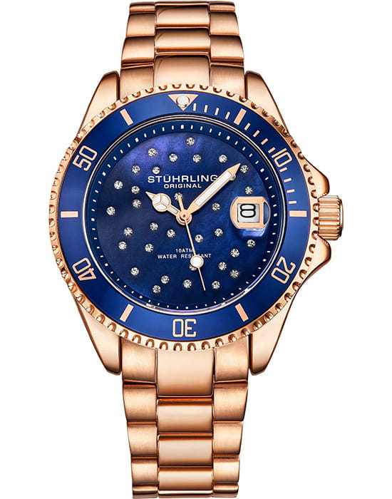 Stuhrling Stuhrling Vogue 3977.5  3977.5 кварцевые женские часы синий циферблат, браслет нержавеющая сталь с pvd-покрытием — вид спереди