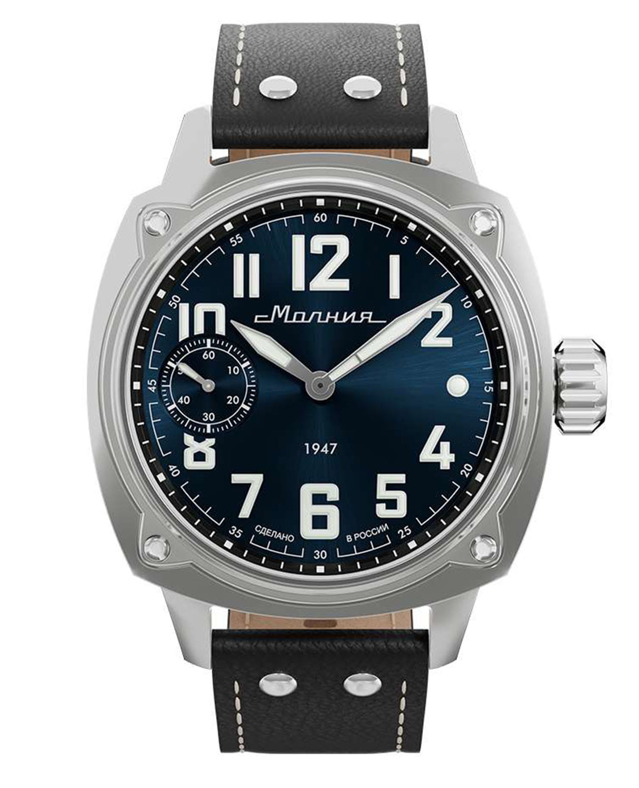 Молния Молния Беркут 0190103-1.1  0190103-1.1 механические мужские часы синий циферблат, браслет кожаный — вид спереди