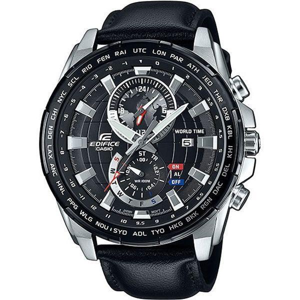 Casio Casio Edifice EFR-550L-1A EFR EFR-550L-1A кварцевые мужские часы черный циферблат, браслет 18-каратное желтое золото — вид спереди