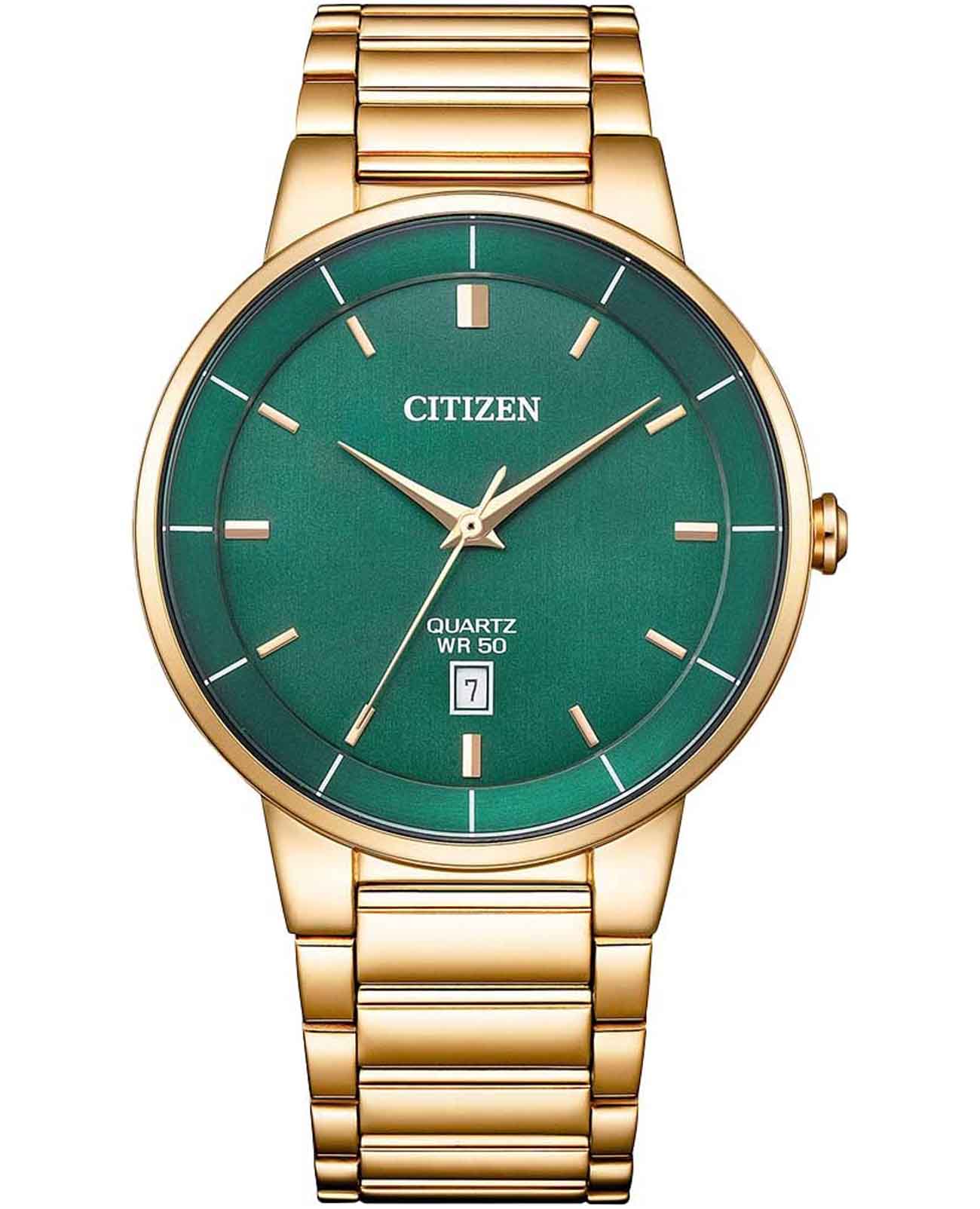 Citizen Citizen Classic BI5123-52X  BI5123-52X кварцевые мужские часы зеленый циферблат, браслет нержавеющая сталь с ip-покрытием — вид спереди