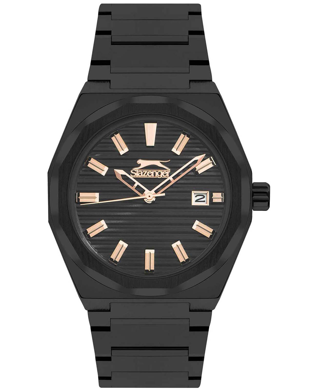 Slazenger Slazenger SL.09.2143.1.02  SL.09.2143.1.02 кварцевые мужские часы черный циферблат, браслет суперметалл с ip покрытием — вид спереди