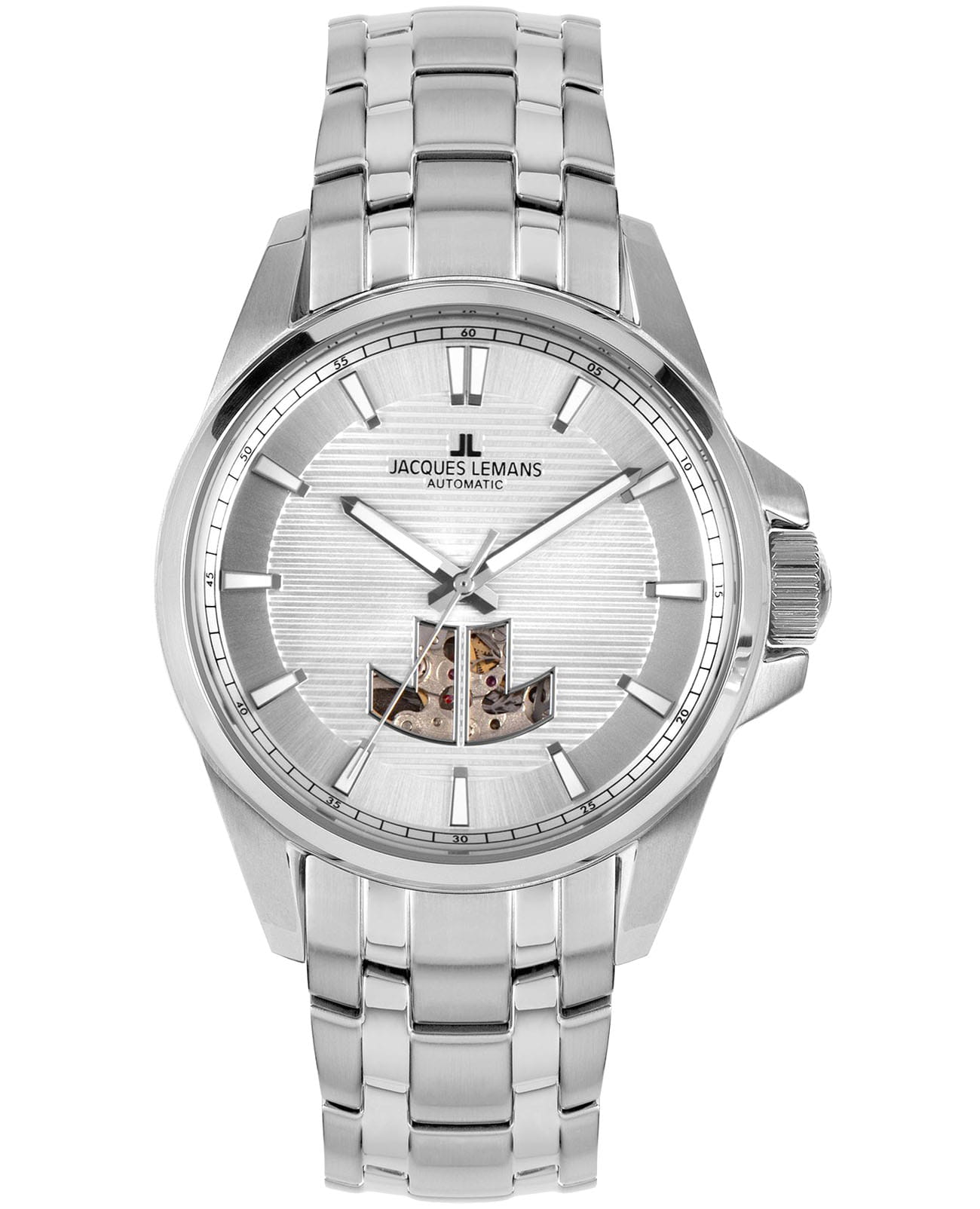 Jacques Lemans Jacques Lemans Sport 1-2209G  1-2209G механические мужские часы серебристый циферблат, браслет нержавеющая сталь — вид спереди