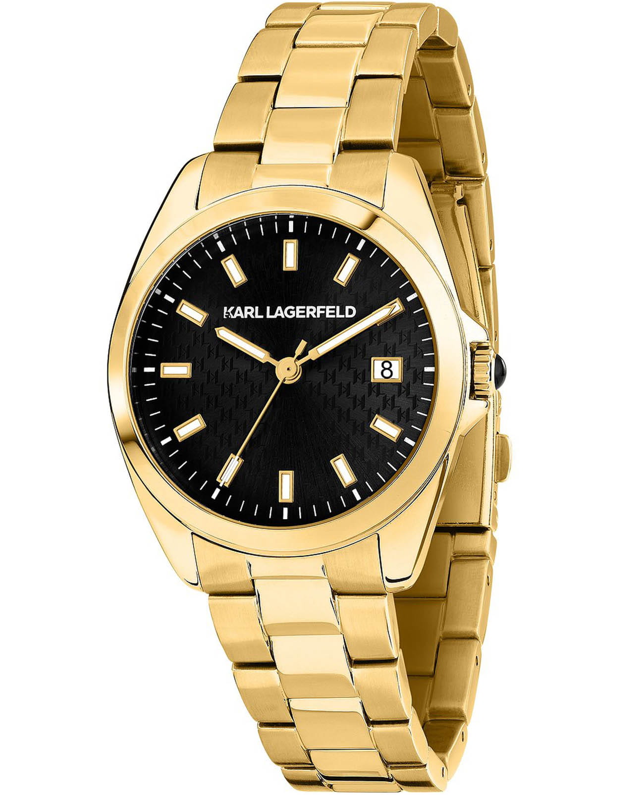 Karl Lagerfeld Karl Lagerfeld Round Essentials R0553101506  R0553101506 кварцевые женские часы черный циферблат, браслет нержавеющая сталь с ip-покрытием — вид спереди