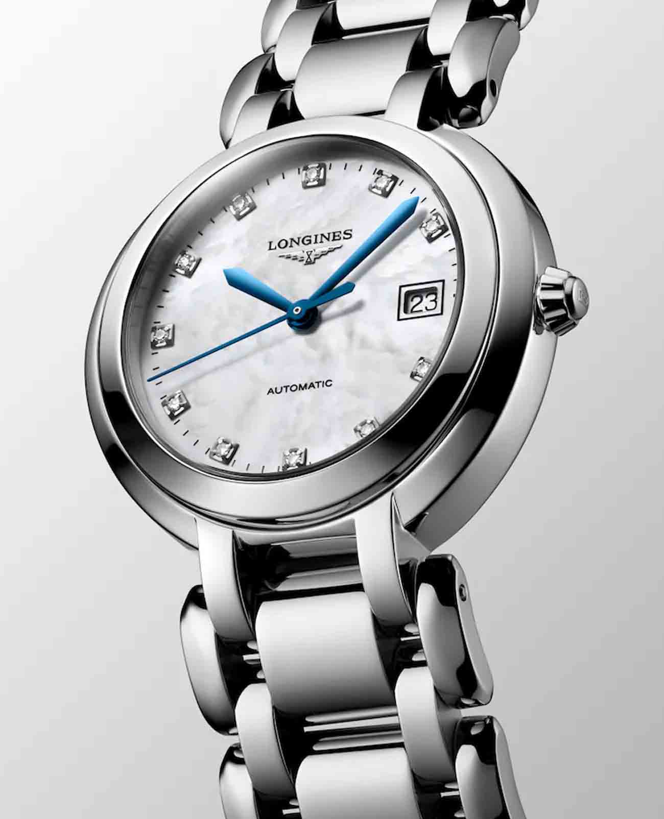 Longines Longines PrimaLuna L8.113.4.87.6, primaluna швейцария женские часы на браслете нержавеющая сталь боковой вид