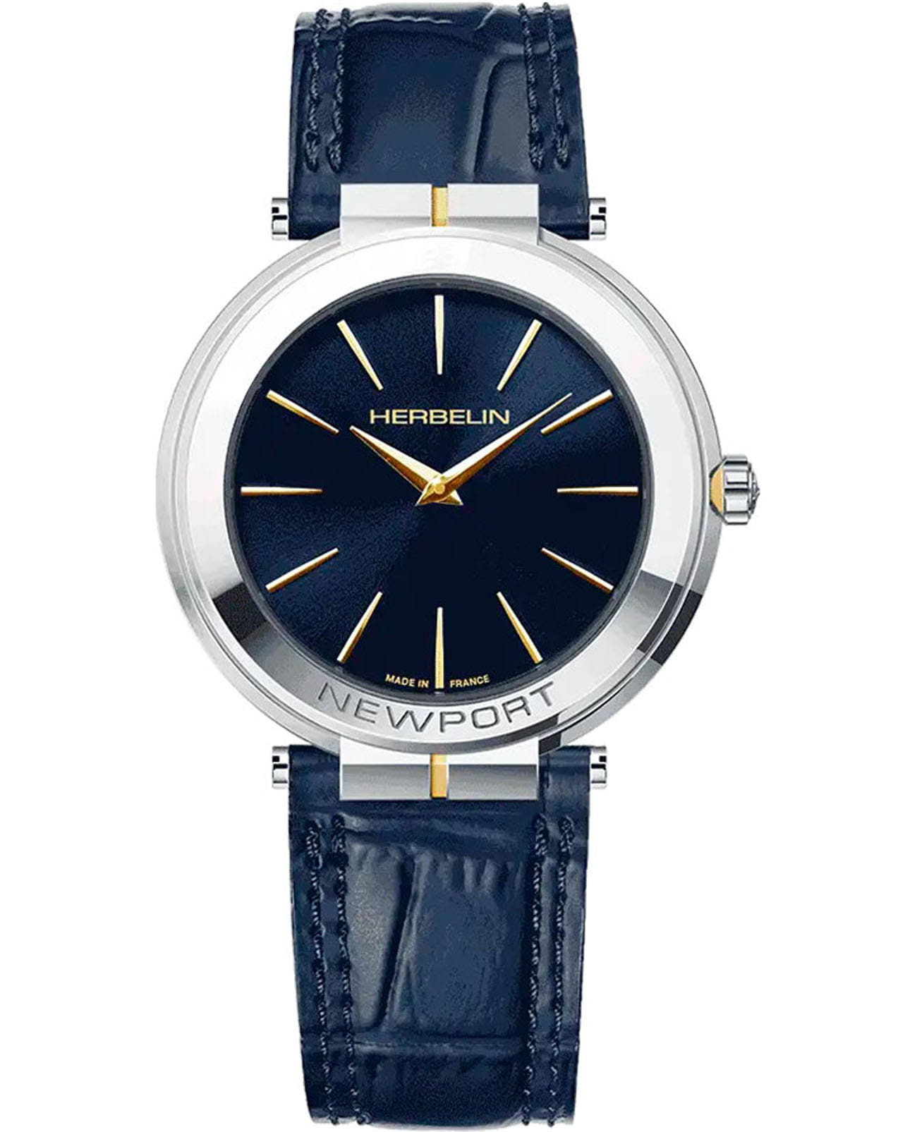 Herbelin Herbelin Newport Slim 19522T15BL  19522T15BL кварцевые мужские часы синий циферблат, браслет кожаный — вид спереди
