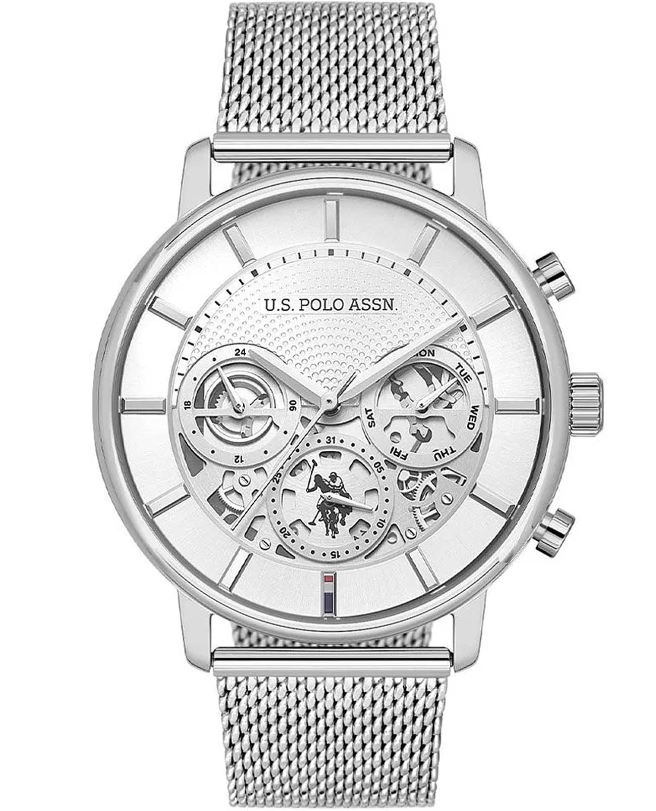 U.S. Polo Assn. U.S. Polo Assn. Crossing USPA1102-01  USPA1102-01 кварцевые мужские часы серебристый циферблат, браслет нержавеющая сталь — вид спереди
