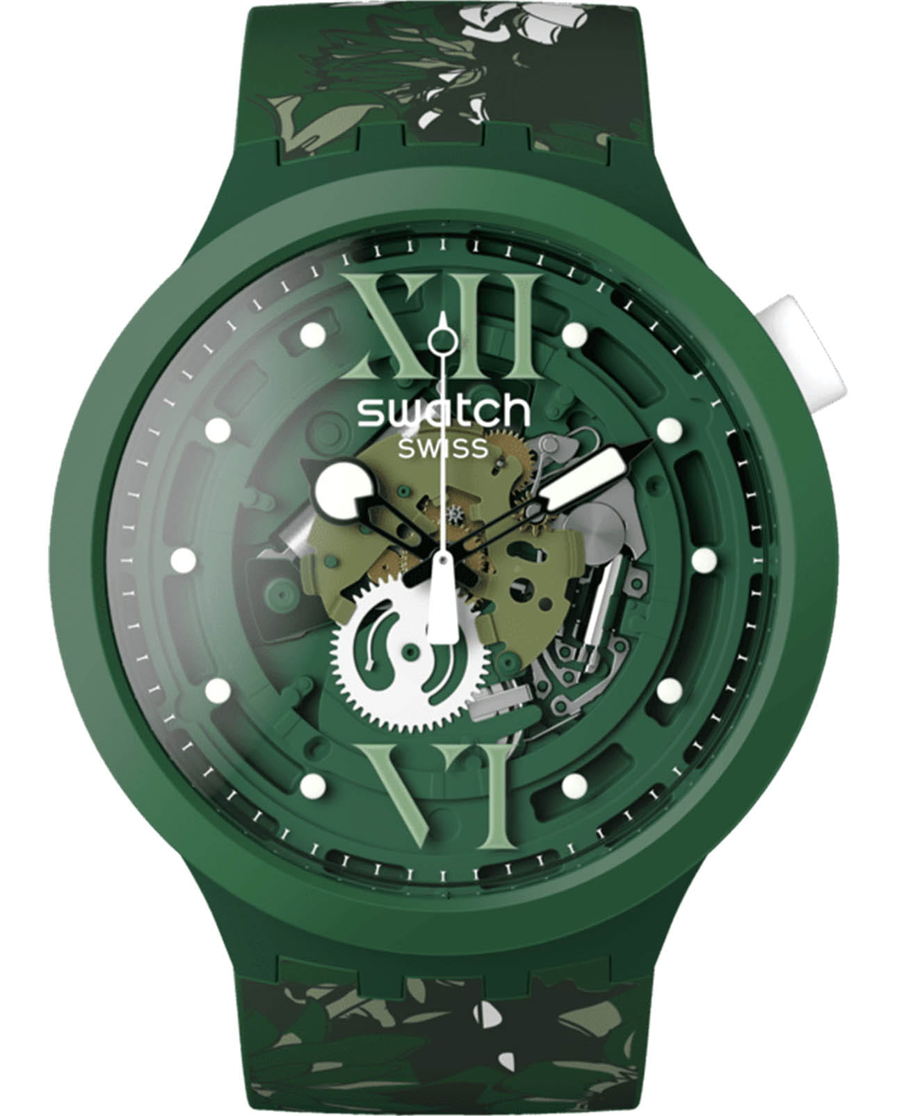 Swatch Swatch Big Bold Biosourced Lacquered SB05G104  SB05G104 кварцевые мужские часы зеленый циферблат, браслет биоматериал — вид спереди
