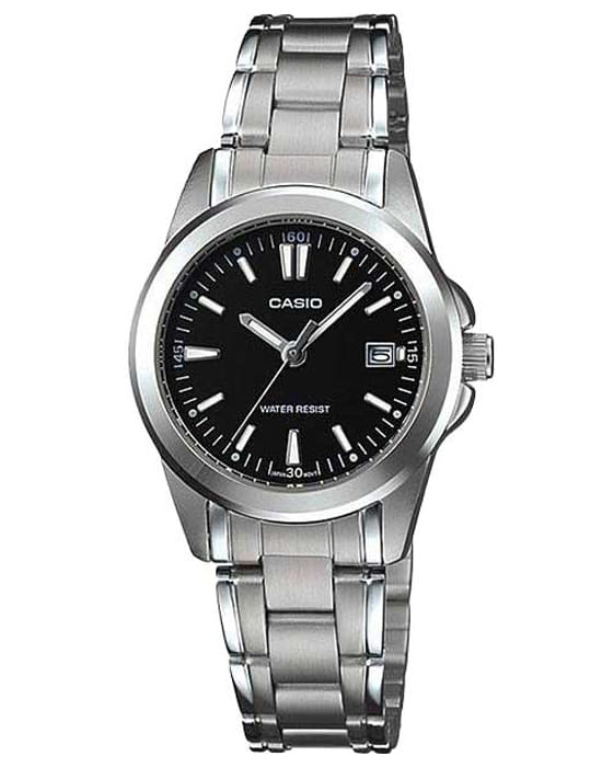 Casio Casio Collection LTP-1215A-1A2  LTP-1215A-1A2 кварцевые женские часы черный циферблат, браслет нержавеющая сталь — вид спереди