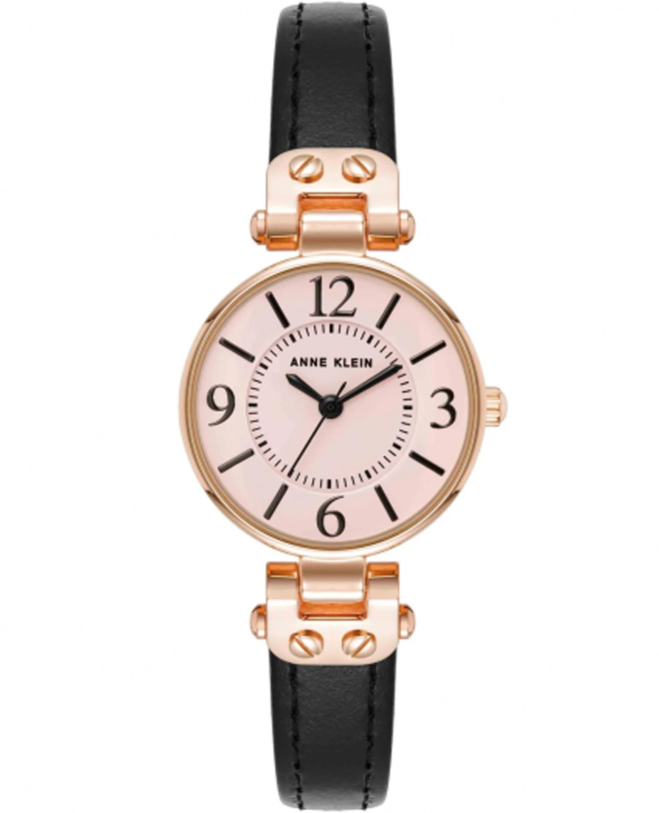 Anne Klein Anne Klein Leather 9442PKBK  9442PKBK кварцевые женские часы розовый циферблат, браслет кожаный — вид спереди