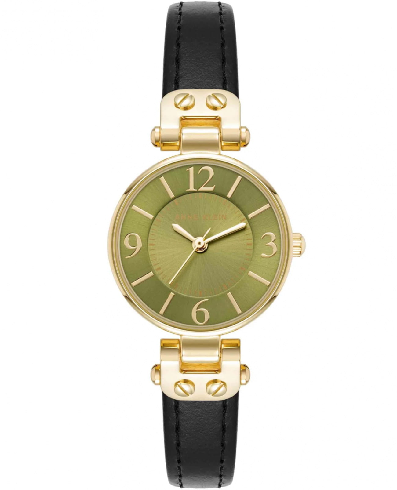 Anne Klein Anne Klein Leather 9442GNBK  9442GNBK кварцевые женские часы зеленый циферблат, браслет кожаный — вид спереди