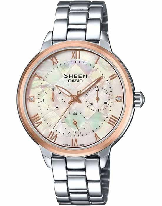Casio Casio Sheen SHE-3055SG-7A  SHE-3055SG-7A кварцевые женские часы перламутровый циферблат, браслет  — вид спереди