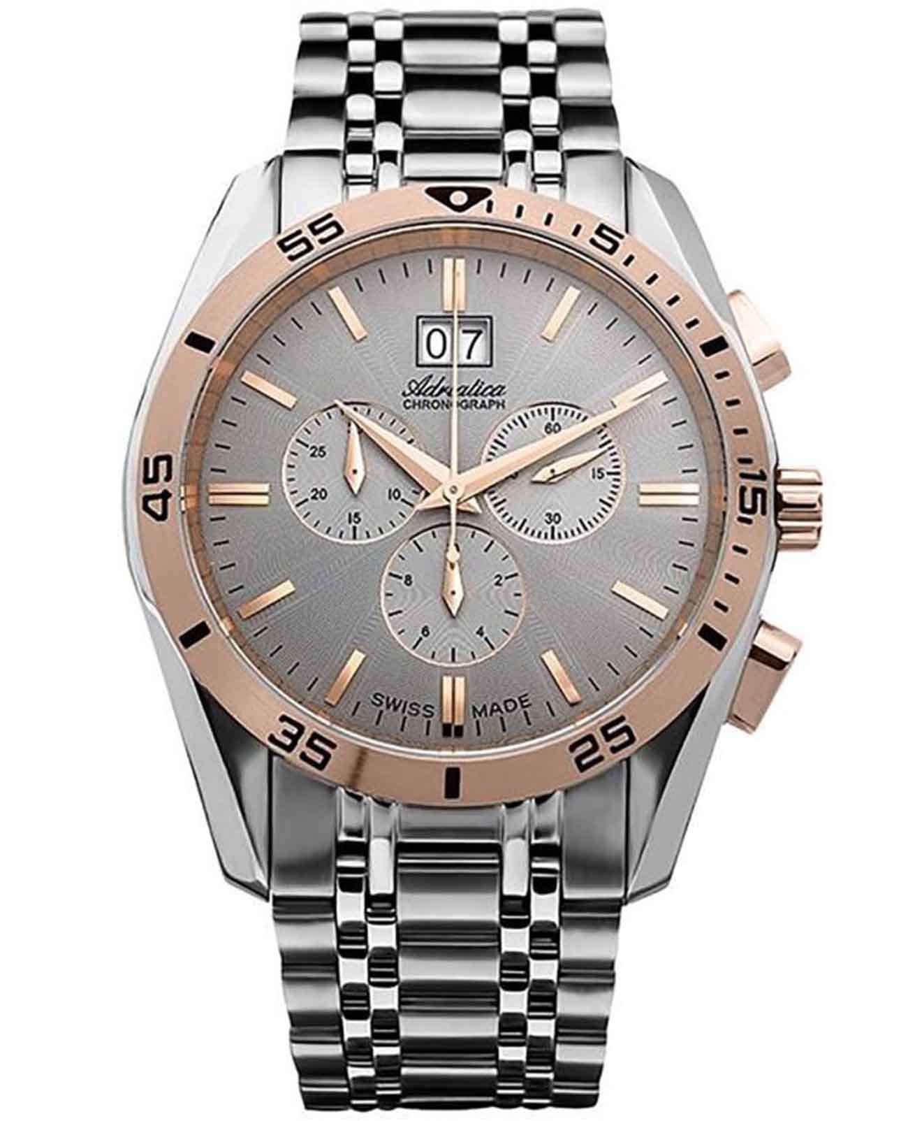 Adriatica Adriatica Chronograph A8202.R117CH  A8202.R117CH кварцевые мужские часы серый циферблат, браслет нержавеющая сталь — вид спереди