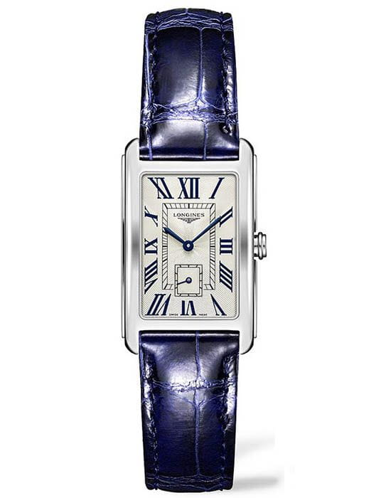 Longines Longines DolceVita L5.512.4.71.7  L55124717 кварцевые женские часы белый циферблат, браслет кожаный — вид спереди