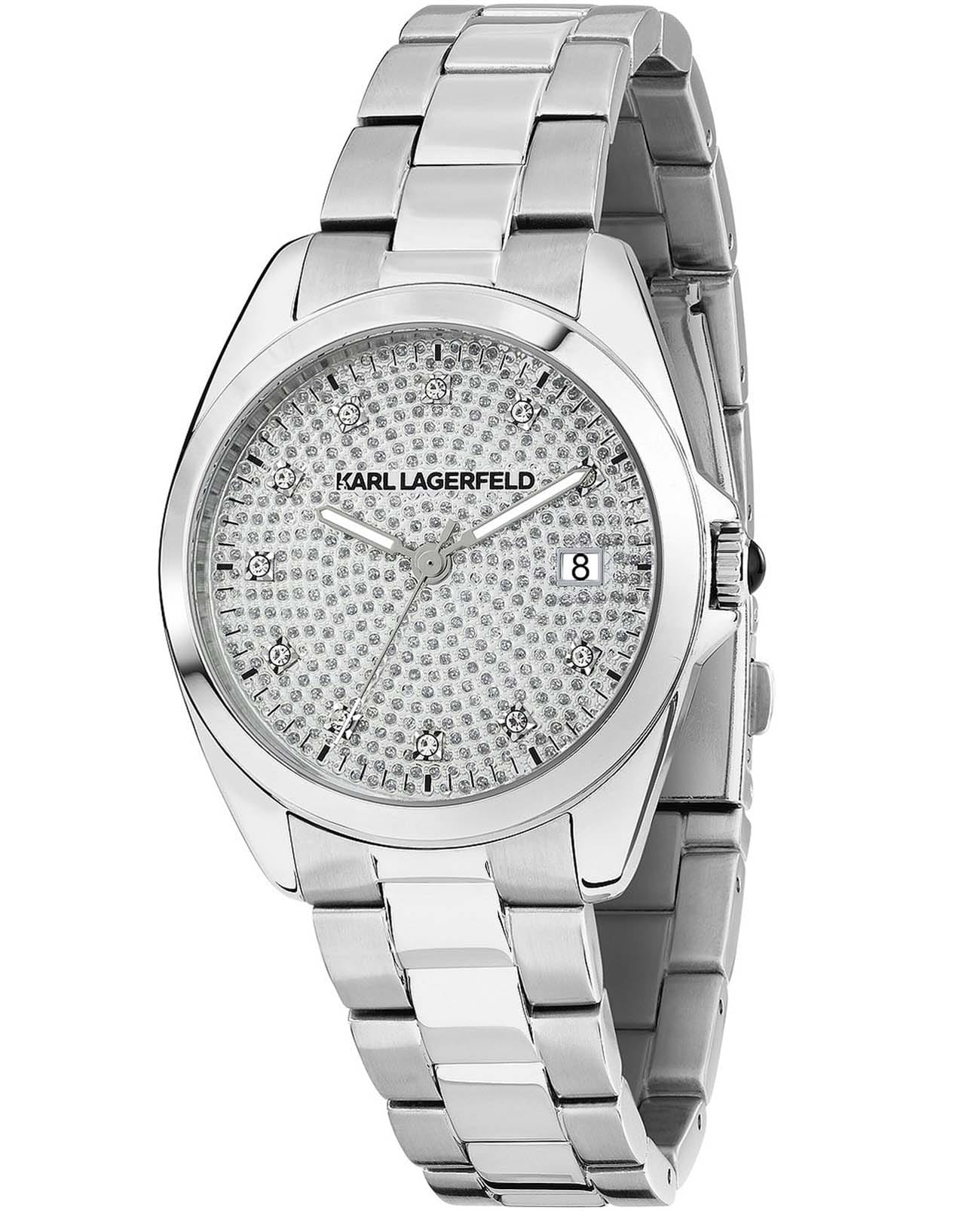 Karl Lagerfeld Karl Lagerfeld Round Essentials R0553101509  R0553101509 кварцевые женские часы серебристый циферблат, браслет нержавеющая сталь — вид спереди