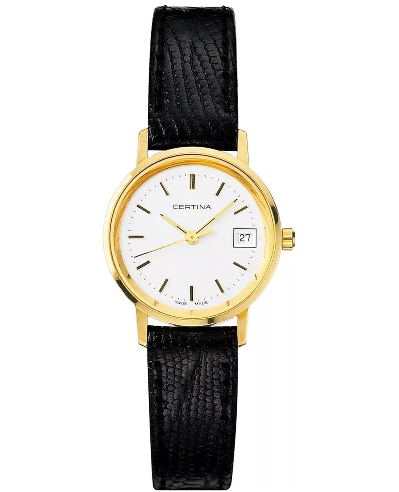 Certina Certina PRISKA GOLD LADY C152.9289.68.11  C15292896811 кварцевые женские часы белый циферблат, браслет кожаный — вид спереди