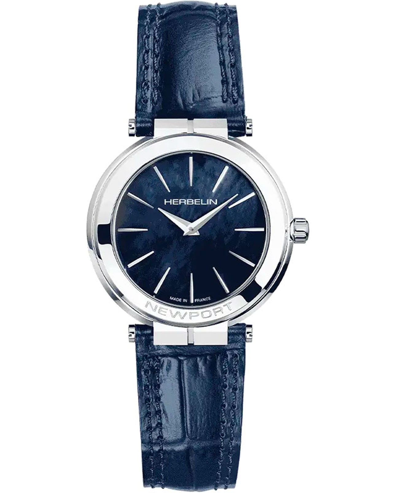 Herbelin Herbelin Newport Slim 16922AP60BL  16922AP60BL кварцевые женские часы синий циферблат, браслет кожаный — вид спереди