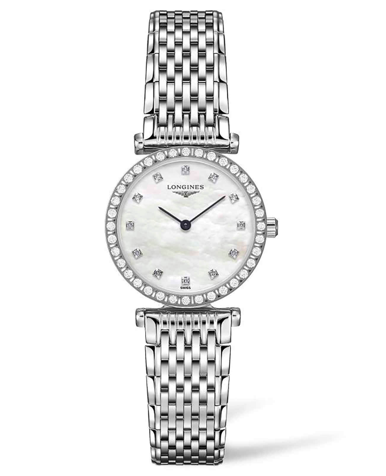 Longines Longines La Grande Classique L4.341.0.80.6  L43410806 кварцевые женские часы перламутровый циферблат, браслет нержавеющая сталь — вид спереди