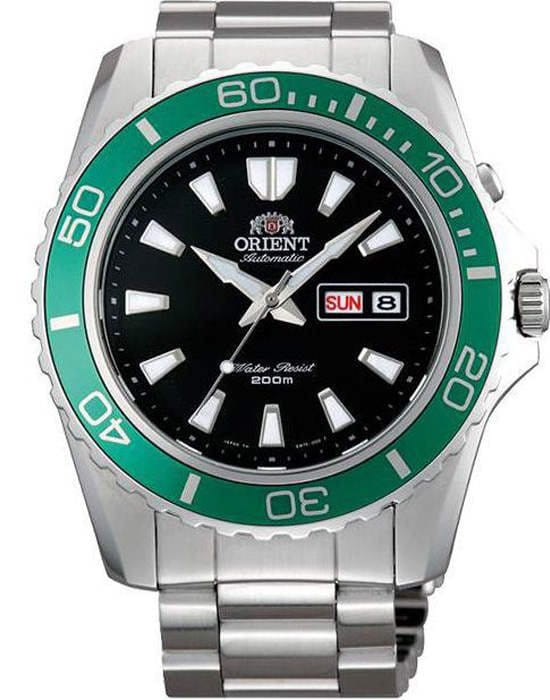 Orient Orient EM75003B (FEM75003B)  FEM75003B механические мужские часы черный циферблат, браслет нержавеющая сталь — вид спереди