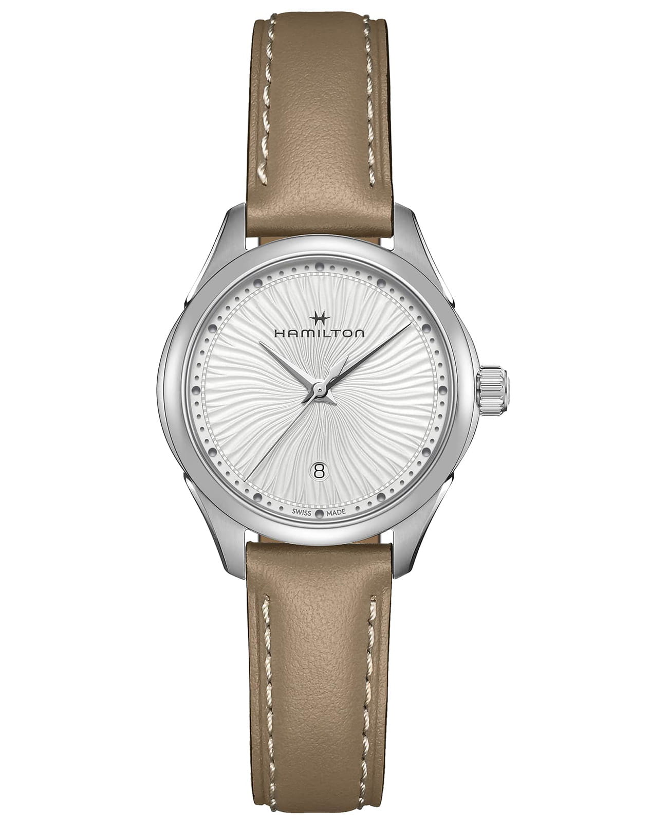Hamilton Hamilton Jazzmaster Lady Quartz H32231810  H32231810 кварцевые женские часы белый циферблат, браслет кожаный — вид спереди