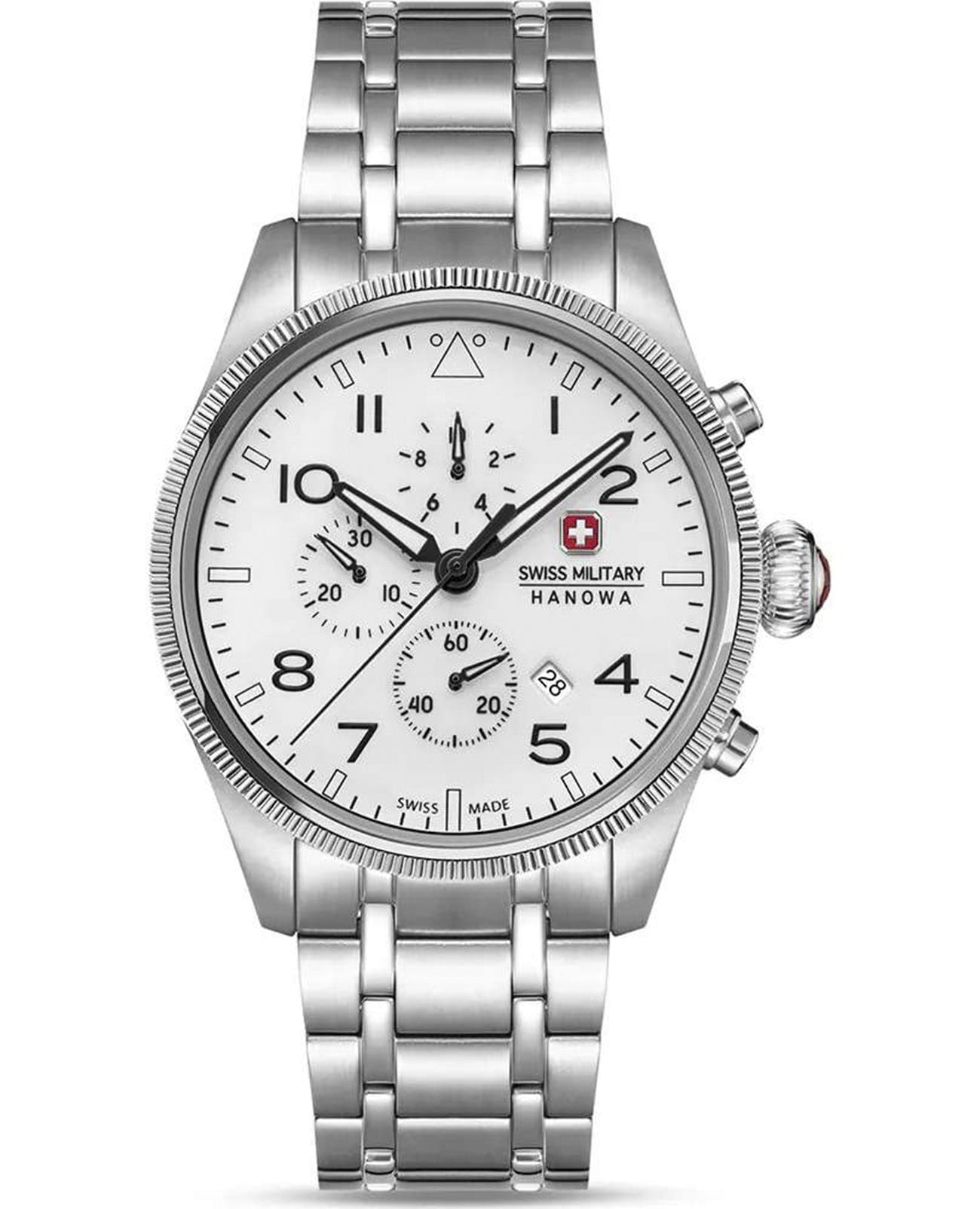 Swiss Military Hanowa Swiss Military Hanowa SMWGI0005701-SET  SMWGI0005701-SET кварцевые мужские часы белый циферблат, браслет нержавеющая сталь — вид спереди