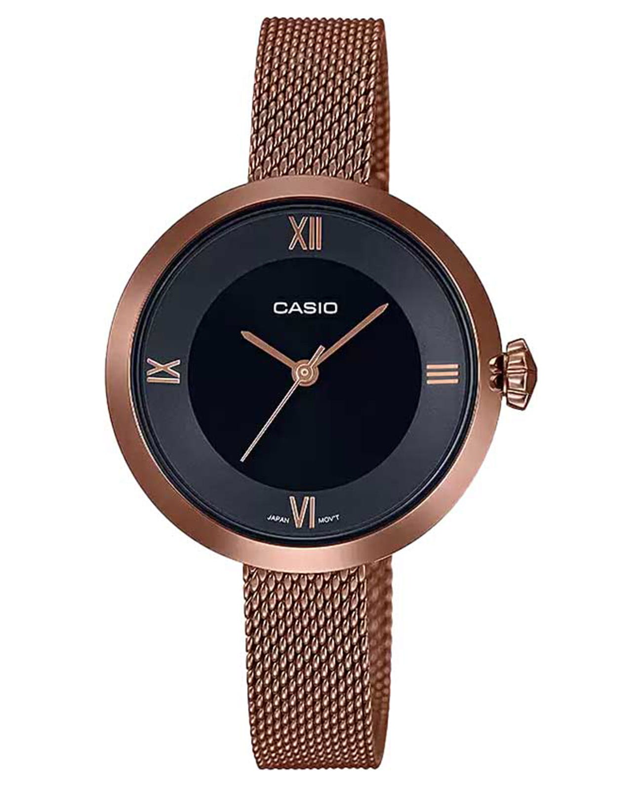 Casio Casio Collection LTP-E154MR-1A Retro LTP-E154MR-1A кварцевые женские часы черный циферблат, браслет сталь с ip покрытием — вид спереди