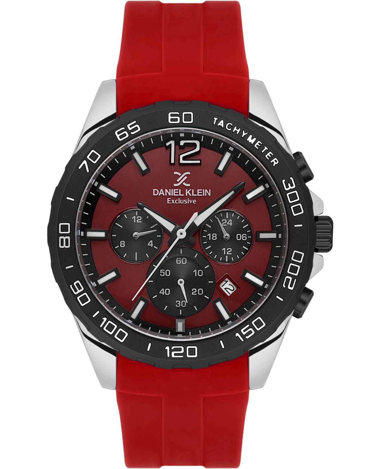Daniel Klein Daniel Klein Exclusive DK.1.13742-2  DK.1.13742-2 кварцевые мужские часы красный циферблат, браслет силикон — вид спереди
