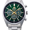 Orient Orient Chronograph WV0031TX  WV0031TX кварцевые мужские часы  зеленый циферблат, браслет нержавеющая сталь — вид спереди
