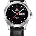 Swiss Military by Chrono Swiss Military by Chronо SMP36040.11  SMP36040.11 кварцевые мужские часы черный циферблат, браслет кожаный — вид спереди