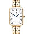 Daniel Wellington Daniel Wellington Quadro Roman Numerals 5-Link Gold DW00100688  DW00100688 кварцевые женские часы  белый циферблат, браслет нержавеющая сталь с pvd-покрытием — вид спереди