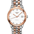Longines Longines Flagship L4.974.3.99.7  L49743997 механические мужские часы белый циферблат, браслет сталь c pvd покрытием — вид спереди