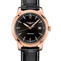 Longines Longines Master Collection L2.766.8.59.4  L27668594 механические мужские часы черный циферблат, браслет кожаный — вид спереди