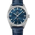 Omega Omega Constellation Globemaster 130.33.39.21.03.001 Globemaster 13033392103001 механические мужские часы синий циферблат, браслет кожаный — вид спереди